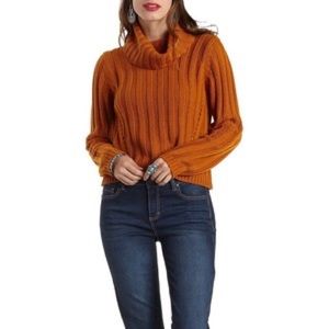 Mustard cropped turtleneck sweater